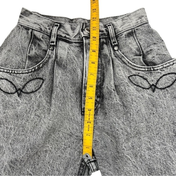 Vintage Union Made Lee Black Acid Wash Tapered Pleated Embroidered Jeans 24 X 31 - Picture 8 of 11